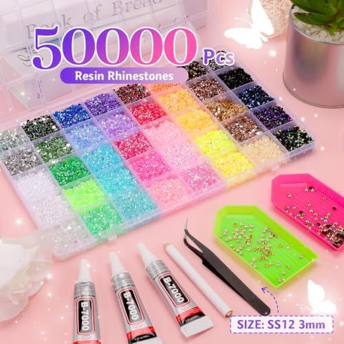 50000 Pcs Resin Jelly Rhinestones for Bedazzling Kit, 40 Colors