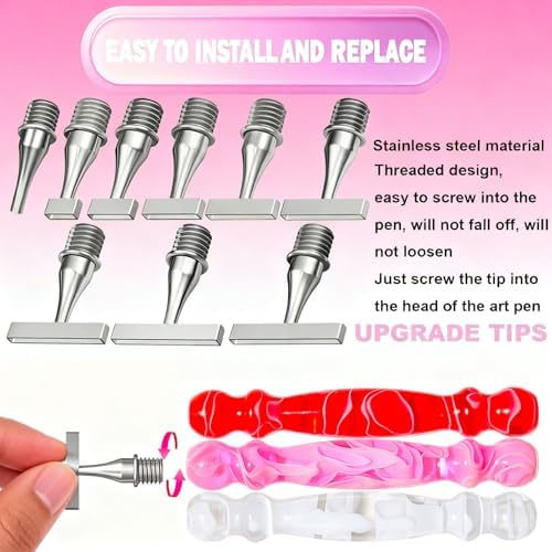ZYNYXY 22PCS Ergonomic Diamond Art Pen Kits, with Multifunctional Metal Stainless Steel Screw Thin 1~9 Tips, Correction Placers Roller Accessories (Red + Pink + White+ 10 PCS Tips)