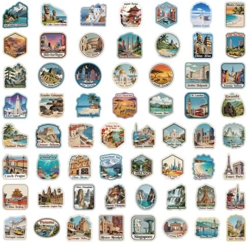 60PCS World Travel Stickers, Country Landmark Travel Stickers