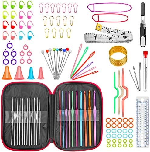 URWOOW 100 Pcs Crochet Hook Set with Yarn Knitting Needles