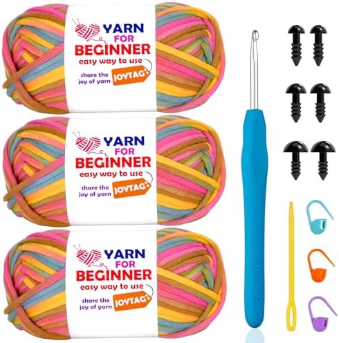 3 Pack Rainbow Beginner Crochet Yarn for Crocheting and Knitting Multicolor Cotton Crochet Yarn for Beginners with Easy-to-See Stitches Cotton-Nylon Blend Easy Yarn for Beginners(Sunrise Red)