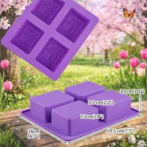 2Pack Tree of Life Embossed Silicone Soap Mold Square Handmade Soap Making Mold Square Silicone Mold Tree Embossed Mold Handmade Soap Mold for Soap Candle Lotion Bath Bombs Resin Cake Chocolate Candy