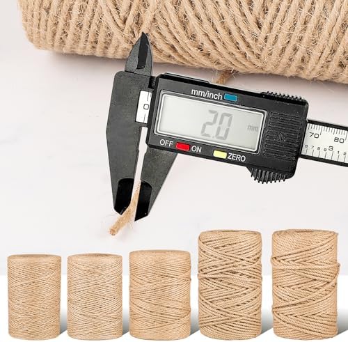 Natural Jute Twine String 2mm x 656ft Bulk Jute Rope for Crafting, Gardening, Gift Wrapping - Brown Decorative Cord for Cat Scratching Posts, DIY Projects