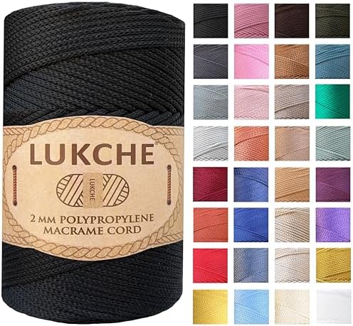 Polyester Macrame Cord 2mm x 251 Yards, 100% Polypropylene Premium Macrame Rope, Colorful Yarn Crochet Macrame Bag Craft for Wall Hangers, Bags, Bottom Plates, Carpets (Black, 1 Skein)