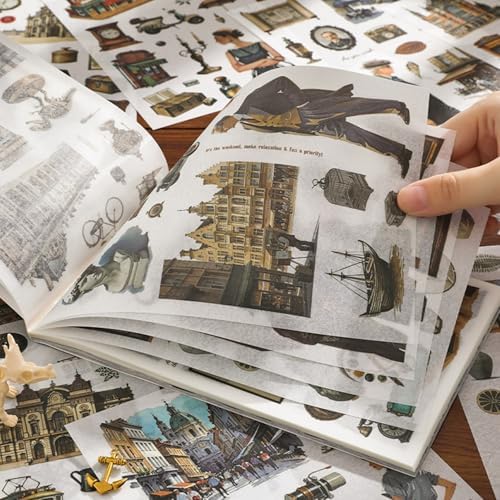 Vintage washi Stickers, Pre-Cut Ephemera Sticker Book for Journaling with 500 Scrapbook Stickers and 20 Scrapbook Papers, Aesthetic Junk Journal Supplies for Adults DIY Art Paper Crafts Collage