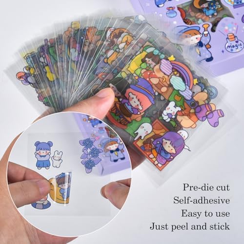 Kawaii Cute Cartoon Bear Stickers - 100 Sheets Bunny Transparent PET Journaling Supplies Calendar Decals Sticker for Scrapbook Collage Planners Arts Crafts Water Bottle Phone Case Kids DIY