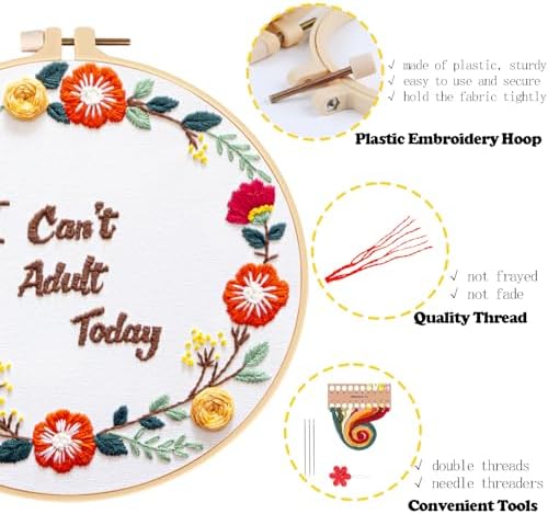 Topapfo Funny Embroidery Kit with Tutorial for Beginners Adults, Hand Embroidery Pattern with Hoops Thread Needles Tutorials