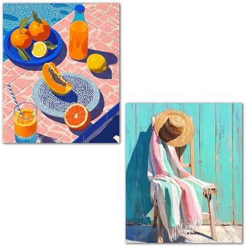 XUNLURY Summer Coastal Diamond Art Kits 2 Pcs, Vibrant Citrus Fruits Straw Hat Beach Diamond Painting Kits for Adults Beginners, Full Drill Diamonds Dots for Home Decor, 9.8x11.8 Inch