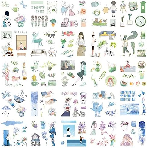 Watercolor Washi Stickers Set (50 Sheets) for Bullet Journaling - Scrapbook Self-Adhesive Sticker Decal for Junk Journal,Scrapbooking Planner, Notebook, DIY Arts Crafts