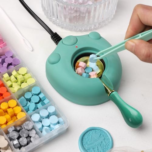 Electric Green Wax Seal Warmer with Spoon and Tweezers - Great Tool for DIY Wax Seals and Stamps