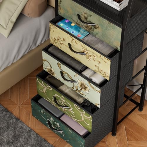 Furnulem 5 Drawers Dresser for Bedroom, Fabric Tall Nightstand