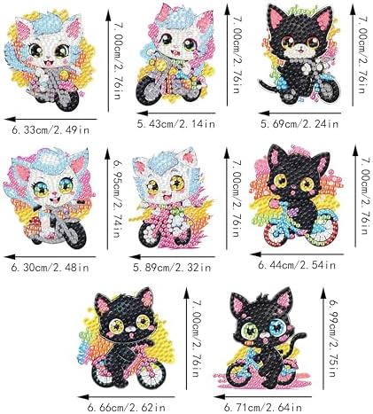 Masendp 8 Pieces Diamond Painting Keychain Animal Cat Style Diamond Art Jewelry Double-Sided 5D Diamond Painting Kit for Beginners Adult DIY Art Craft Gifts Home Decor for cat Lovers Best Gifts
