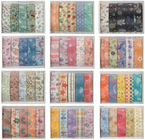 YUBBAEX 60 Rolls Value Washi Tape Pack Retro Arts Masking Tape Basic Patterns Decorative for DIY Crafts, Bullet Journal Supplies, Planners, Scrapbook, Card/Gift Wrapping (Cotton Candy)