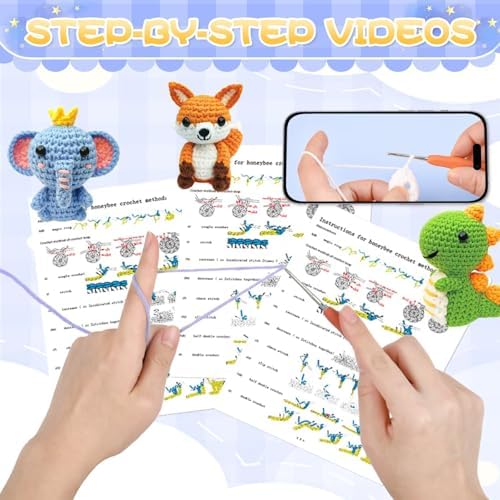 OLHKYN 6Pcs Crochet Kit for Beginners, 2026 DIY Craft for Adults, Great Gift for Crochet Lovers, Crocheting Animal Kits with Step by Step Videos,Yarn,Crochet Hook,Birthday Holiday Gift