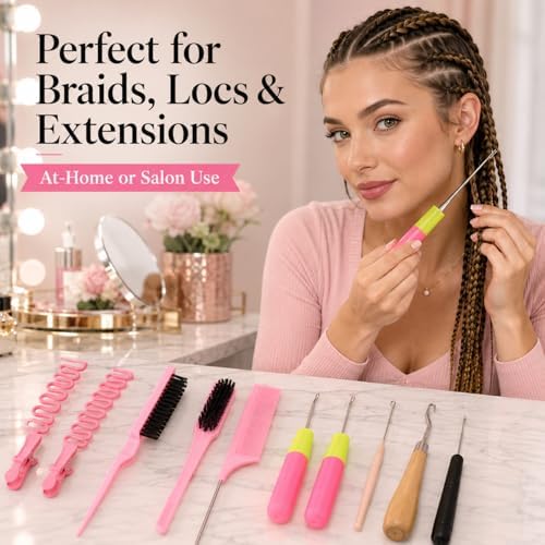 Nalexmi Crochet Hooks for Hair, 15-Piece Styling Kit for Braiding and Extensions