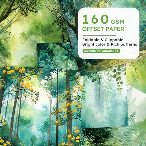 Green Forest Scrapbooking Paper Pad - 24 Sheets 6'' x 6'' Aesthetic Scenery Patterned Decorative Collage Decoupage for Wrapping Folded Supplies Gift Cardstock DIY Crafts Photo Album
