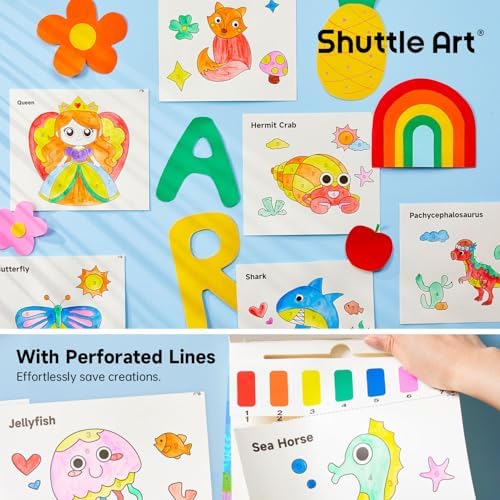 Shuttle Art Paint with Water Coloring Book for Kids, 25 Sea World Themed Pages with 2 Brushes, Mess-Free Watercolor Paint Set, Travel-Friendly Art Craft Gift for Toddlers, Birthday Christmas Gift