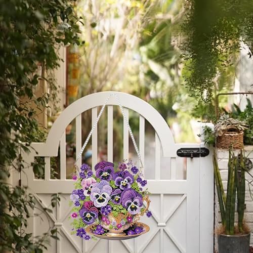 AIBOERL Diamond Art Kits for Adults, Pansy Acrylic Hanging Suncatcher