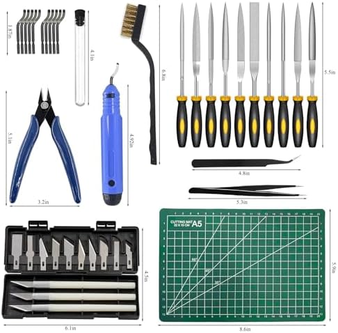 49Pcs 3D Printer Accessories Kit, 3D Printing Tools Set Includes Nozzle Cleaning Kit, Deburring Tools, Needle Files, Removal Tools, Craft Knife, Tweezers, Cutting Mat for 3D Prints Finishing