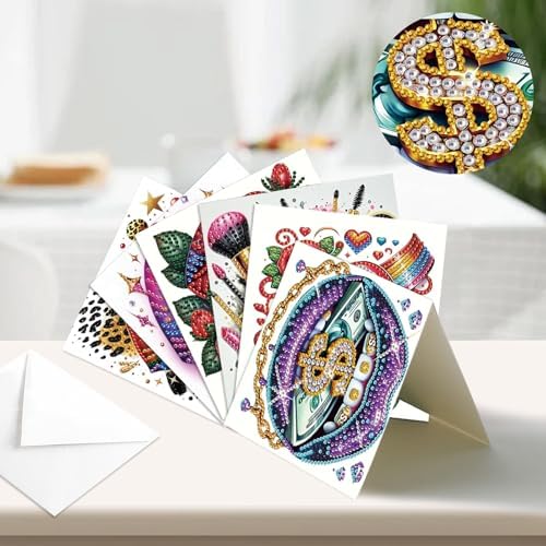 antor 6 Pack 5D Diamond Painting Greeting Cards, Fashionable Lip Design