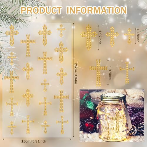Epakh 84 Glitter Bling Rhinestone Sticker, Cross, Gold