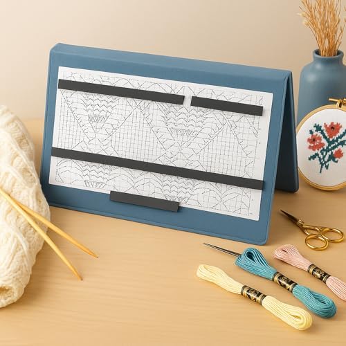 Flutesan 1 Pcs Knitting Pattern Holder, Fold up Cross Stitch Knitting Chart Keeper with Replacement Magnets, Magnetic Cross Stitch Accessories (Folded Size 6.1 x 9 Inch,Blue)