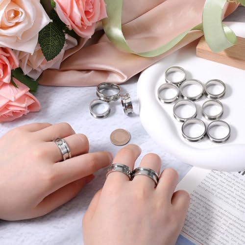 Ring Blanks, 14 Pcs Stainless Steel Finger Rings Grooved Core Inlay Blank Rings US Size 6/7/8/9/10/11/12 Empty Ring Blanks for Jewelry Making Kit Supplies