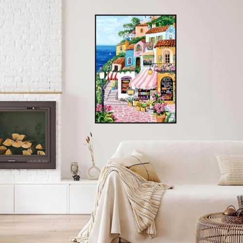 ARPADAMO Coastal Town Diamond Art Kits for Adults Diamond Painting 12x16in