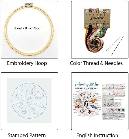 Louise Maelys Cat Embroidery Kit for Beginners Animal Pattern DIY Craft