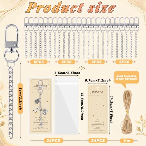 Wurosi 24 Sets Keychain Making Kit for Bag Charm with Package,Silver