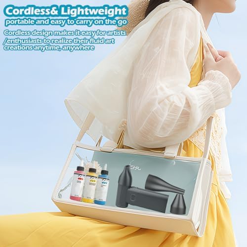 Cordless Acrylic Paint Pouring Blower, Paint Pouring Supplies, Mini Paint Dryer with 3 Nozzles, Pour Painting Tool for Fluid Art, Watercolor, Dutch Pour, Perfect for Artists & Floetrol Paint Projects