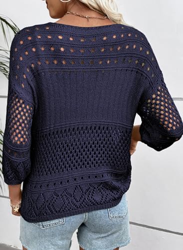 EVALESS Crochet Tops for Women Hollow Out Knit Sweaters