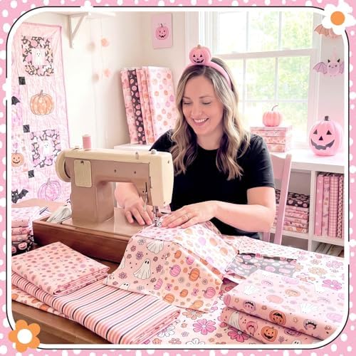 HunnmingRe 20 Pcs 10''x10'' Pink Halloween Quilting Fabric Squares