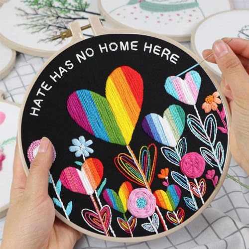 Louise Maelys LGBT Love Embroidery Kit for Beginners, Flower Pattern
