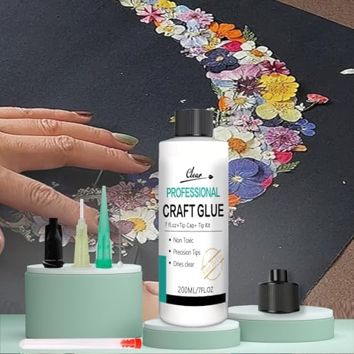 Craft Glue & Precision Tips, Bottles with Fine Tip, Quick Dry Clear, Strong Tacky Glue, Fabric Adhesive Permanent for Paper Crafting Scrapbooking/Etc (7OZ)