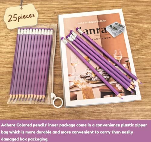 Adhere 25pcs Checking Pencils Erasable colored Pencils Pre-Sharpened #2 HB,for Checking Tests Grading,Map Coloring, editing Office Favors,including a Free sharpener. (Rose Purple)
