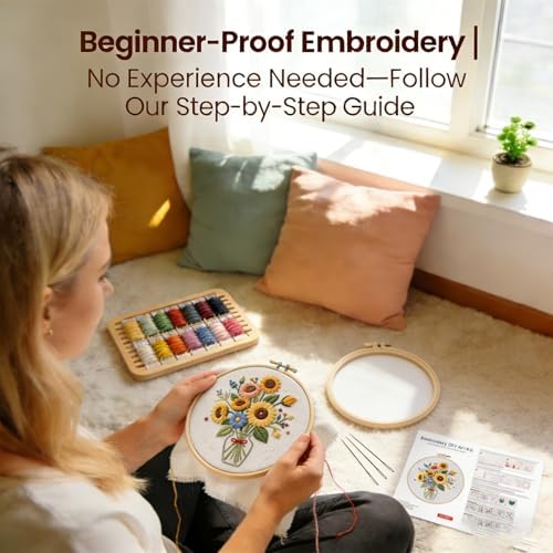 BoAn Sunflower Embroidery Kit for Beginners, DIY Cross Stitch Kit with Hoop