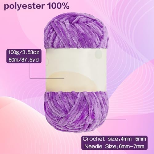 12 PCS Soft Chenille Chunky Velvet Yarn for Crocheting,Fluffy Warm Baby Yarn for Knitting and Crochet Blanket DIY Craft Amigurumi Pack with Crochet Accessories Multicolour-D
