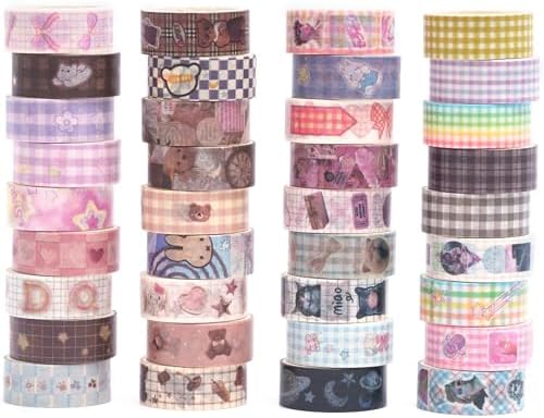 YUBBAEX Cute Washi Tape Value Pack 36 Rolls Aniamls Printed Masking Tape Kawaii Decorative for Arts, DIY Crafts, Journal Supplies, Planners, Scrapbook, Card/Gift Wrapping (Girly Style)