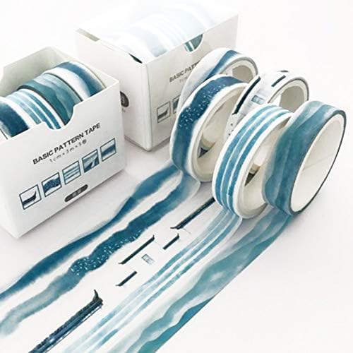 5 Rolls Washi Tape Set Creative Basic Skinny Decorative Tapes for Arts, DIY Crafts, Journals, Planners, Scrapbooking, Wrapping (Ink Blue)
