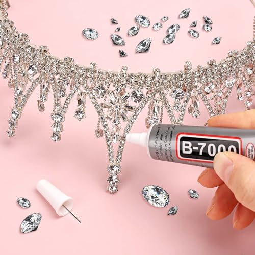 cridoz B7000 Jewelry Glue for Rhinestones,10Pack Flexible Super Glue Gel with Precision Tip Multi Function Clear Gem Glue Fabric Adhesive for Cloth Metal Stone Bead Jewelry Making Wood Glass