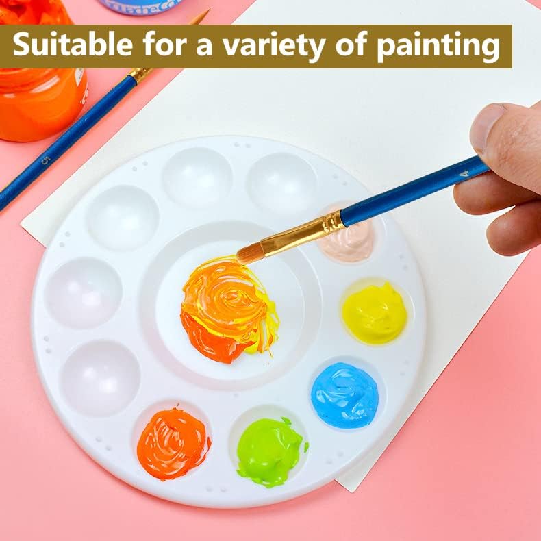 Paint Brushes Palette Set, 10pcs Nylon Hair Brushes and 1pcs Plastic Paint Palette, Combination Suitable for Oil, Acrylic and Watercolor