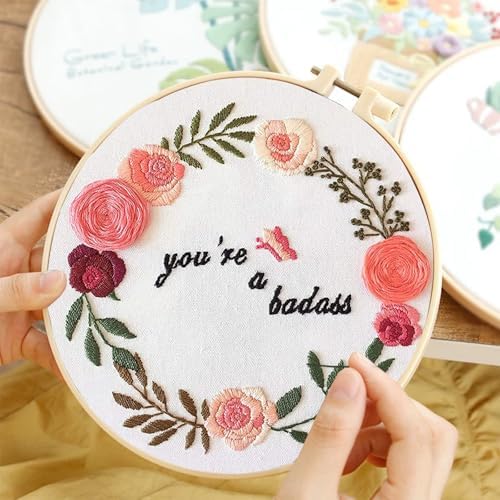 Topapfo Funny Embroidery Kit for Beginners Adults, Stamped Embroidery Pattern Cross Stitch Kits Needlepoint with Hoop Threads Needles Tools