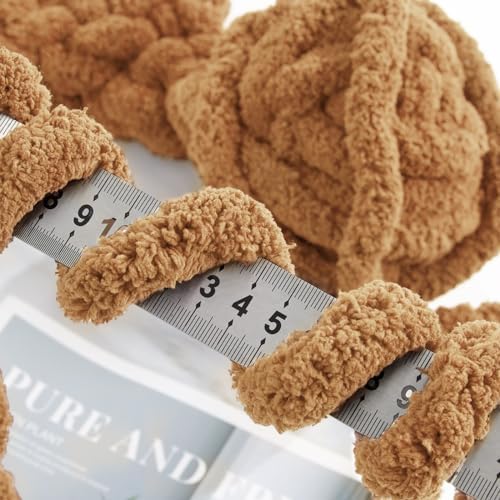 MABOZOO Assorted Chunky Yarn for Hand Knitting 8 Pack, Fluffy Jumbo Chenille Yarn, Soft Plush Yarn Bulky, Giant Thick Fuzzy Yarn for Arm Knitting,Khaki & Coffee(31.7 yds,8 oz Each Skein)