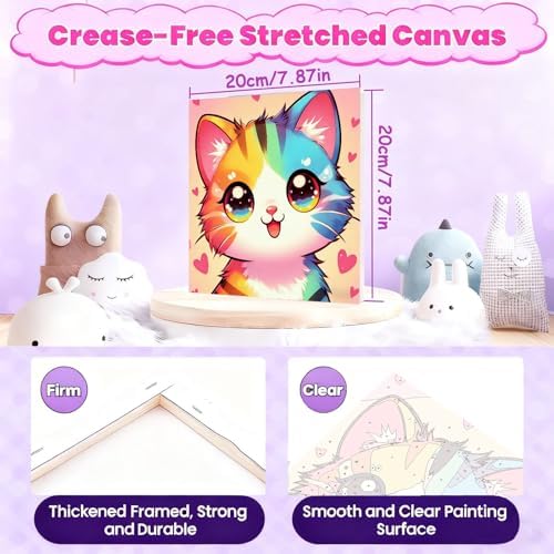 Gemozaic Cat Paint by Numbers Kit for Kids with Frame and Easel, 8 x 8 in