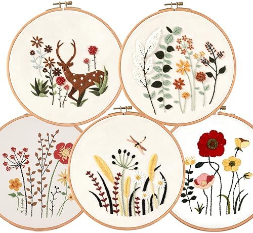 5 Pack Beginner Embroidery Kit for Adults with Tools & Instruction
