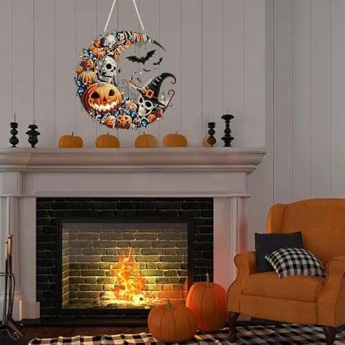 RYMILIE Halloween Diamond Art Kits for Adults Witch and Pumpkins 8x8inch