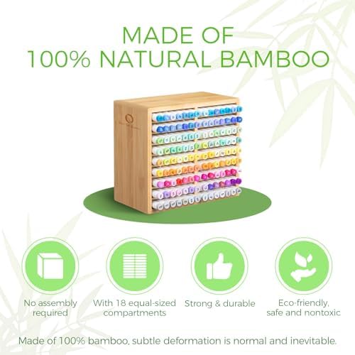 Ohuhu Bamboo Marker Organizer, Wooden Desktop Storage Holds 126 Markers