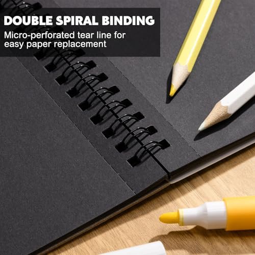 Black Paper Sketchbook, 7.6 × 10 in, 50 Sheets, Spiral Hardcover