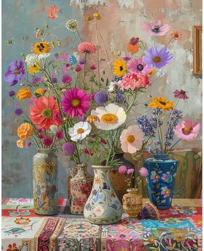 PRASIO Flowers Paint by Numbers Kit for Adults Beginner 16x20 Inch